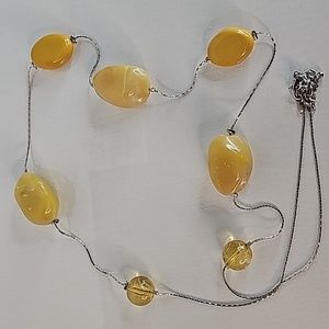 Ashley Stewart Yellow Stone & Baubles Necklace w Thin Silver Chain